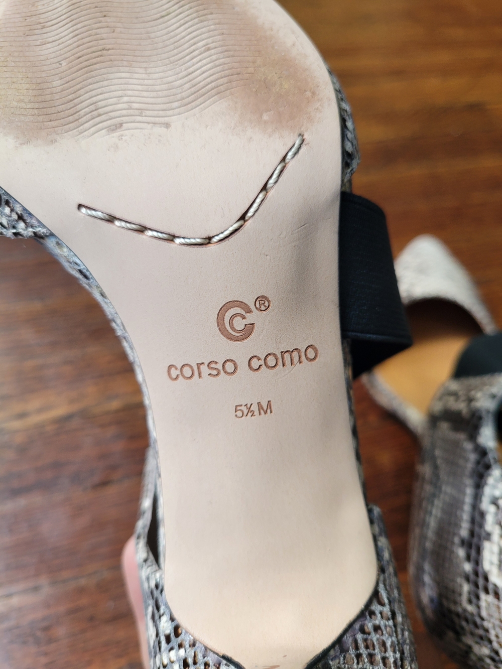 Corso Como Denice Pumps Snake Print Leather Point Toe Elastic Strap Size 5 1/2M - Picture 12 of 15